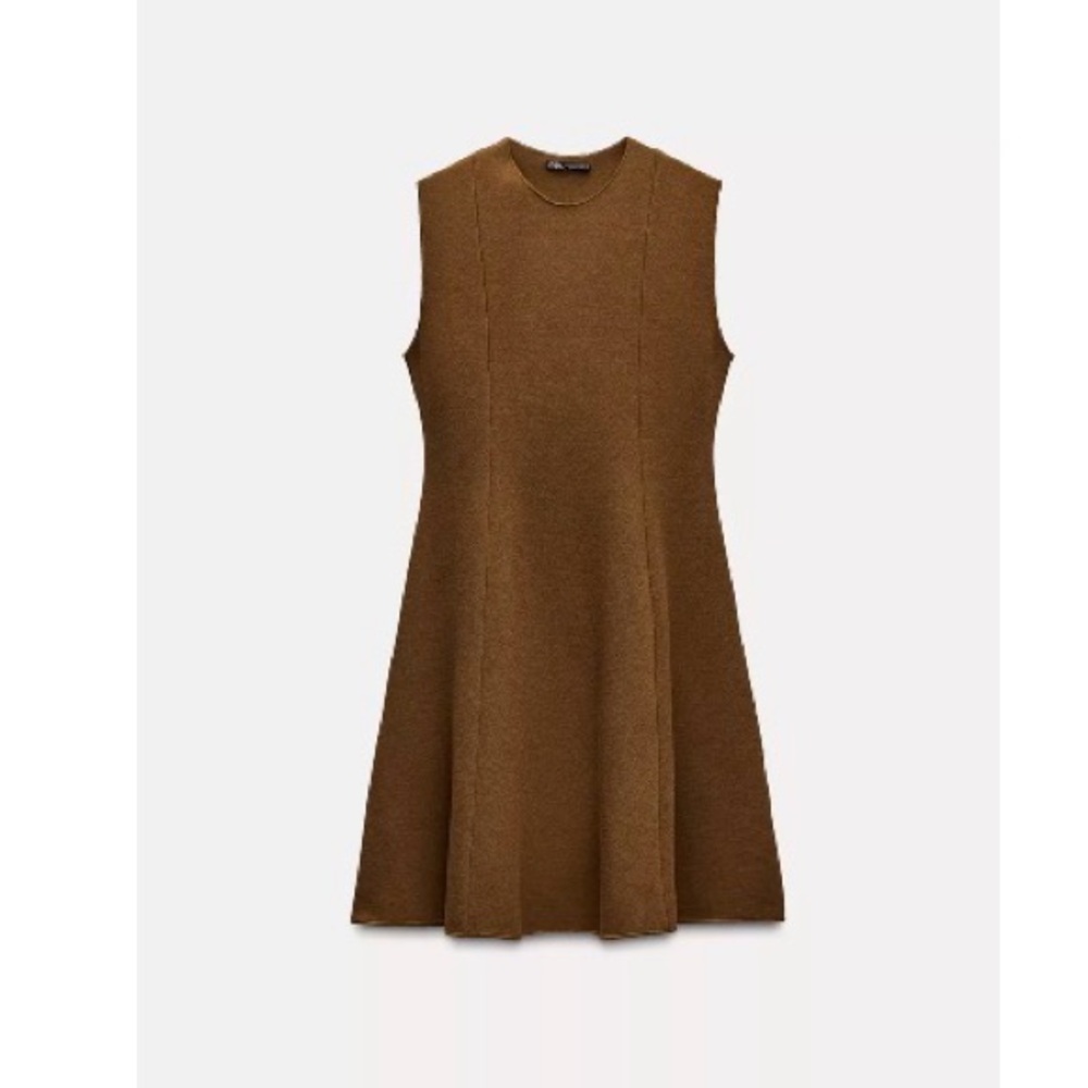Sleeveless Brown A-Line Knit Dress